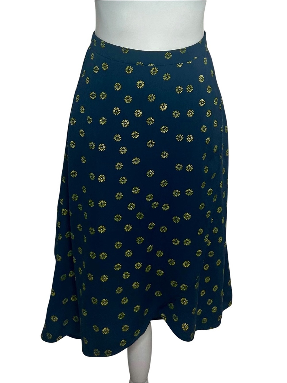 J. Crew Navy High Low Midi Skirt Yellow Daisy Print Sz XS EUC Preppy Coastal